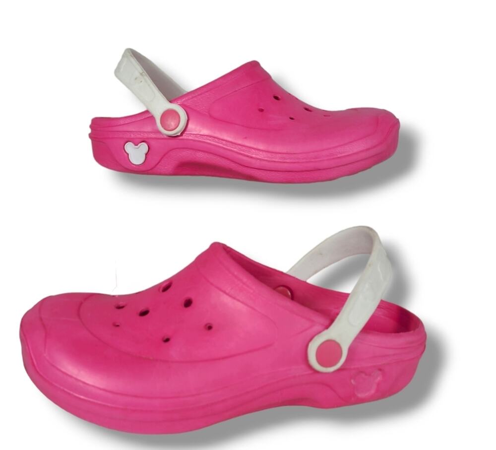 Disney Womens SZ 8 Pink White Non Marking Waterproof Foam Clogs Heel Strap FLAW
